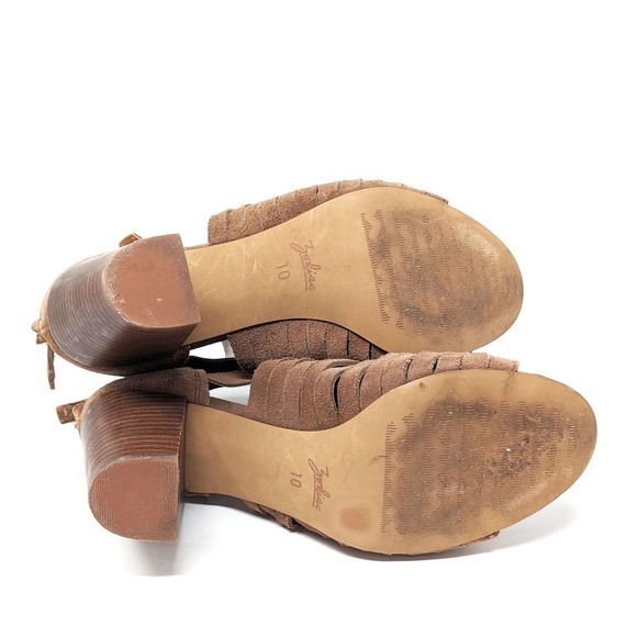 Zodiac Womens 10 Cassie Leather Sandals Brown Tan Woven Open Toe Block Heel Zip - Picture 7 of 9